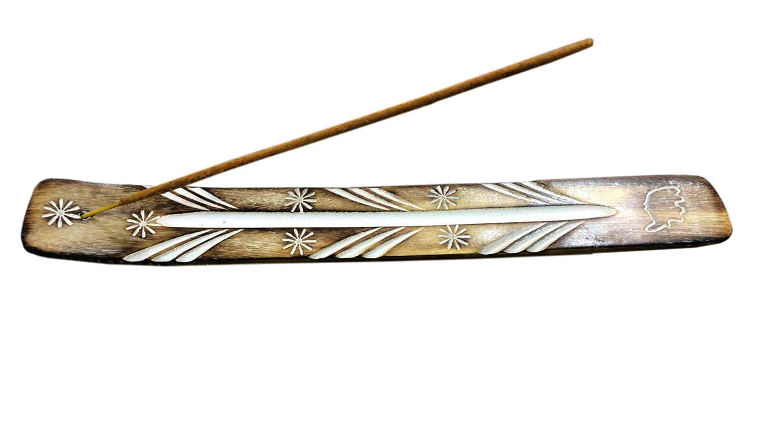 storeindya Handmade Wooden Incense Stick Holder Burner with White Hand Painted Pattern/Ash Catcher/Great Gift for Any Occasion size 10x1.5 inch