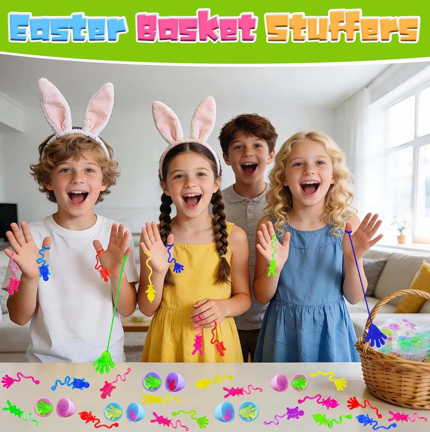 Voiiake Easter Egg Fillers & Basket Stuffer Essentials - 48Pcs Mini Sticky Toys Hands for Kids Teens Boys Girls, Bulk Party Favors Supplies , Treasure Box Toys for Classroom , Egg Hunt Party Supplies