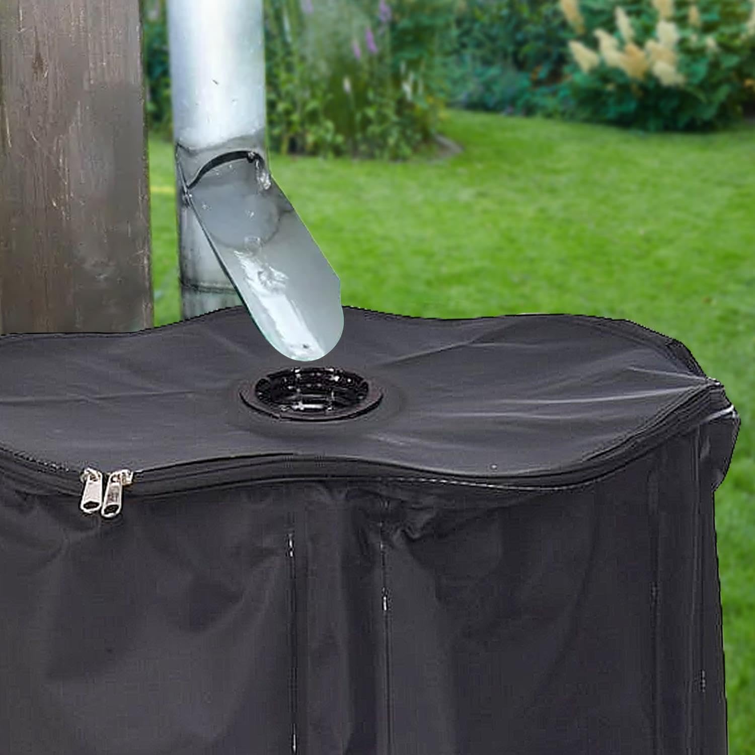 DANIEL JAMES Housewares Depósito de Agua Plegable, Barril colector de Agua de Lluvia Grande de 500 L con Grifo, Tapa y Conector de Manguera para jardín y Exteriores, Negro, 500 litros