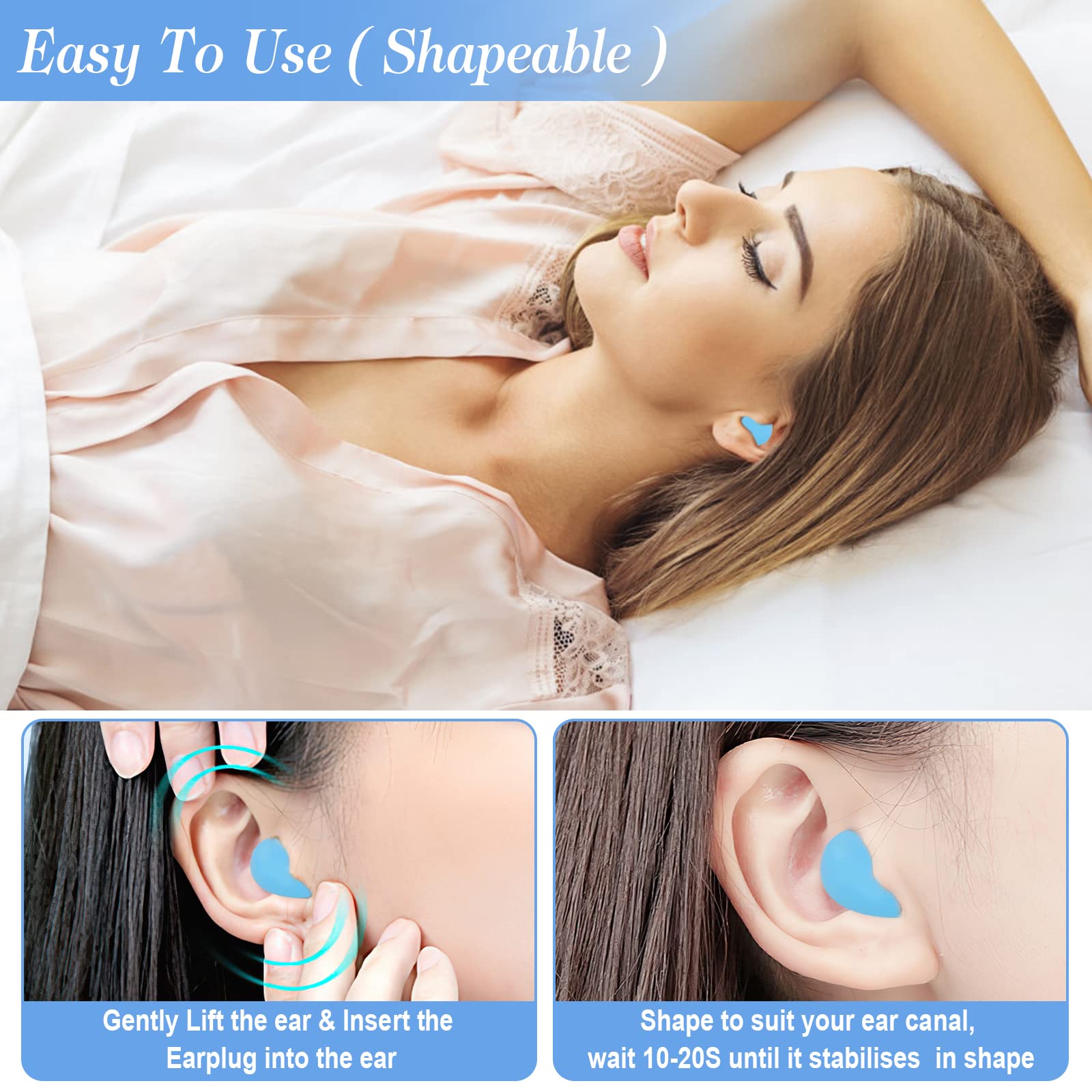 12 Paia Tappi Orecchio Silicone Riutilizzabili tappo per Dormire e Nuoto orecchia Antirumore Morbida Modellabili per Bambini e Adulti (Blu)