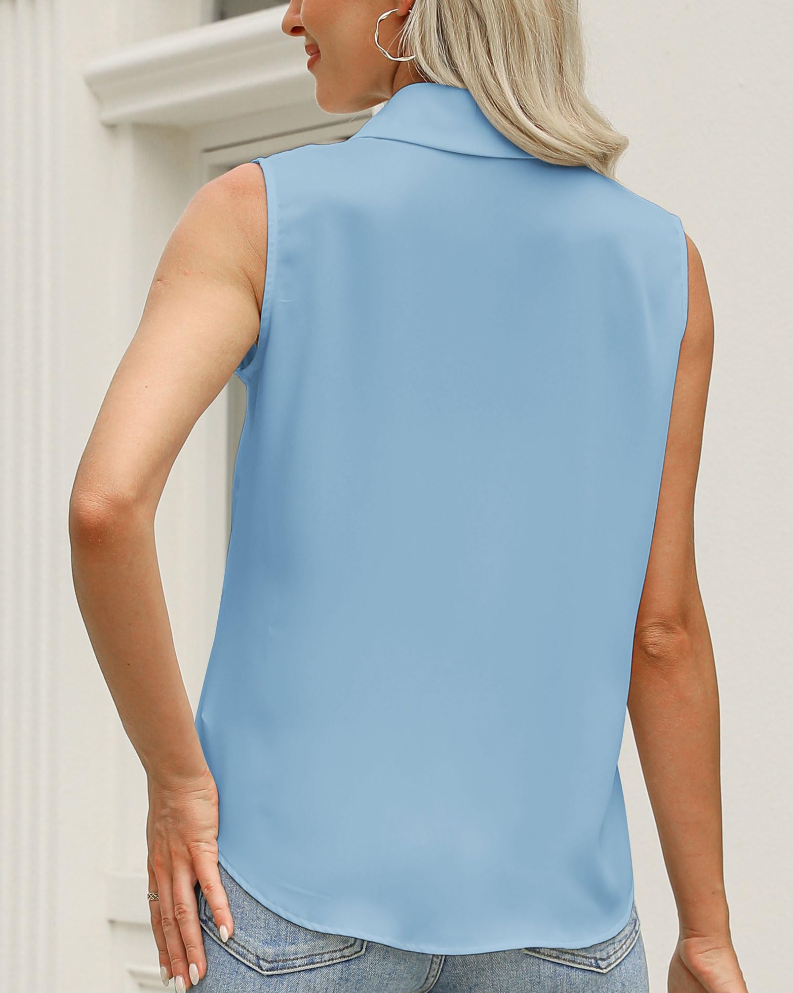 Spring SEAON Womens Sleeveless Button Down Shirt Classic Collared Blouse Basic Tank Tops Work Office Satin Tops