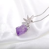 Vista 3 de Paialco 925 Sterling Silver Fairy Sitting on Amethyst Rock Rough Stone Necklace for Women