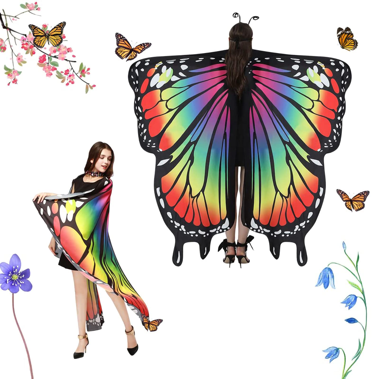 Sponsored Ad – Butterfly Wings Adult Butterfly Costumes Fairy Wing Cape Womens Butterfly Shawl Colorful Butterfly Cape Nymph Pixie Costume Accessory for Cosplay Dancing, Red
