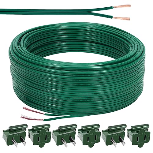 Miniatura 8 de Cable eléctrico de Navidad SPT-2 de 60 pies con 6 enchufes de vampiro, cable de calibre 18, cable eléctrico de 2 conductores, cable de bajo voltaje