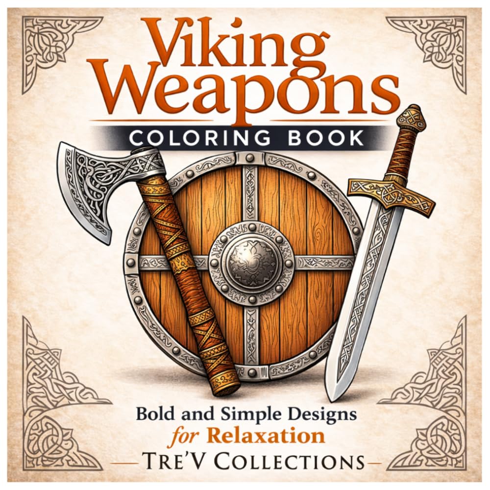 Viking Weapons Coloring Book: Bold and Easy, Big and Simple Designs for Stress Relief Featuring Viking Weapons and More