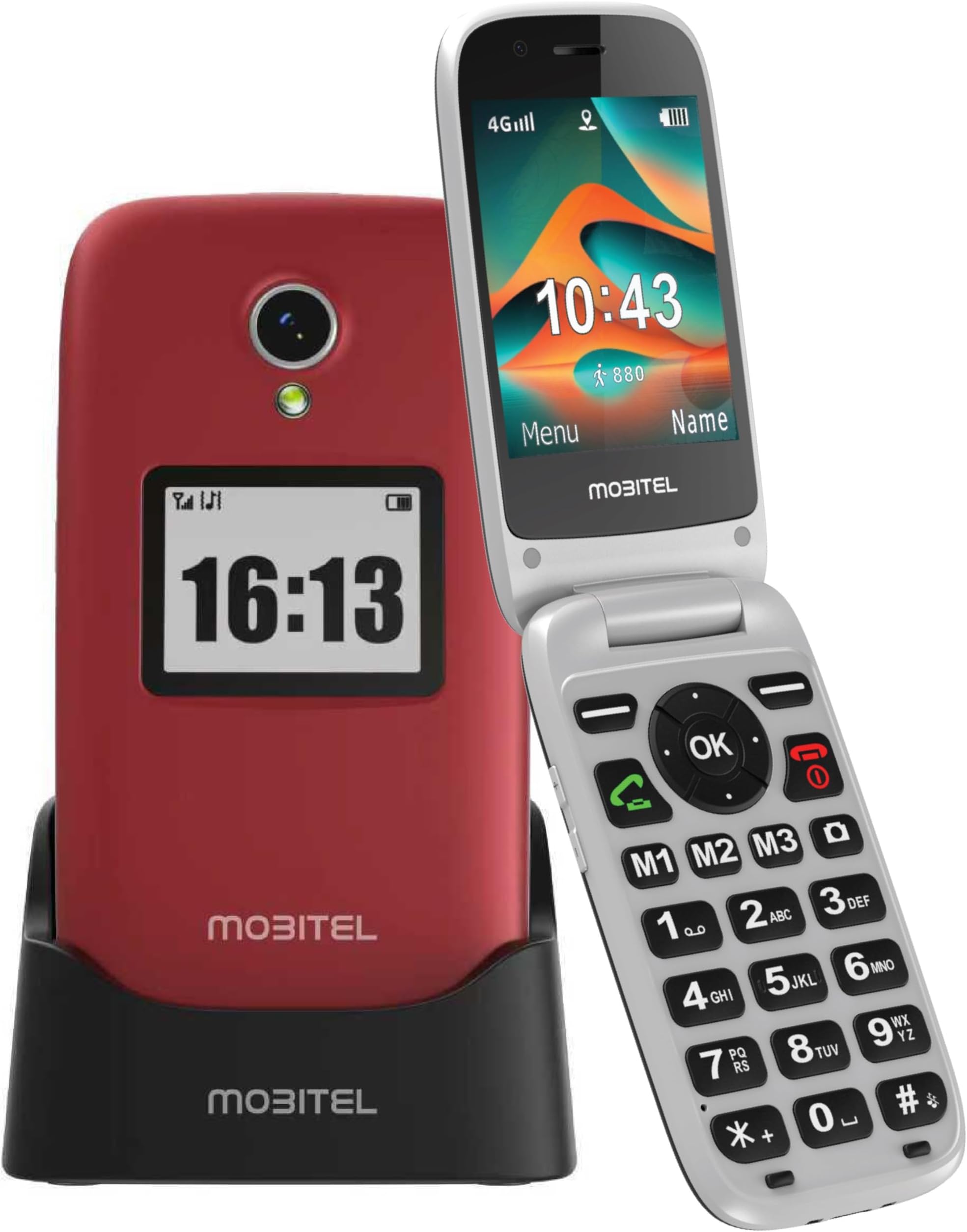 8010 Senior Mobile Phone Big Button Flip Phone for Elderly 4G SIM Free Unlocked Phone SOS Emergency Button 1400mAh Long Standby | Speaker Easy to Use USB Type C Charging Dock (Red)