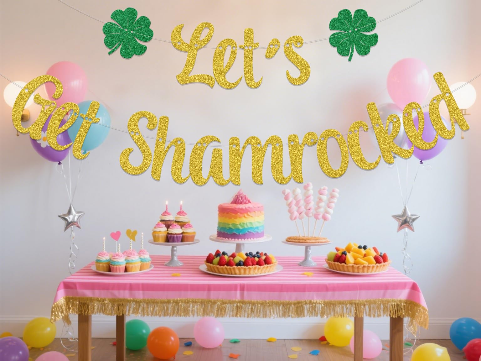 ZCXVC Let's Get Shamrocked Banner St. Patrick's Day Decorations St. Patrick's Day Irish Party Decoration Gold Glitter - Image 3
