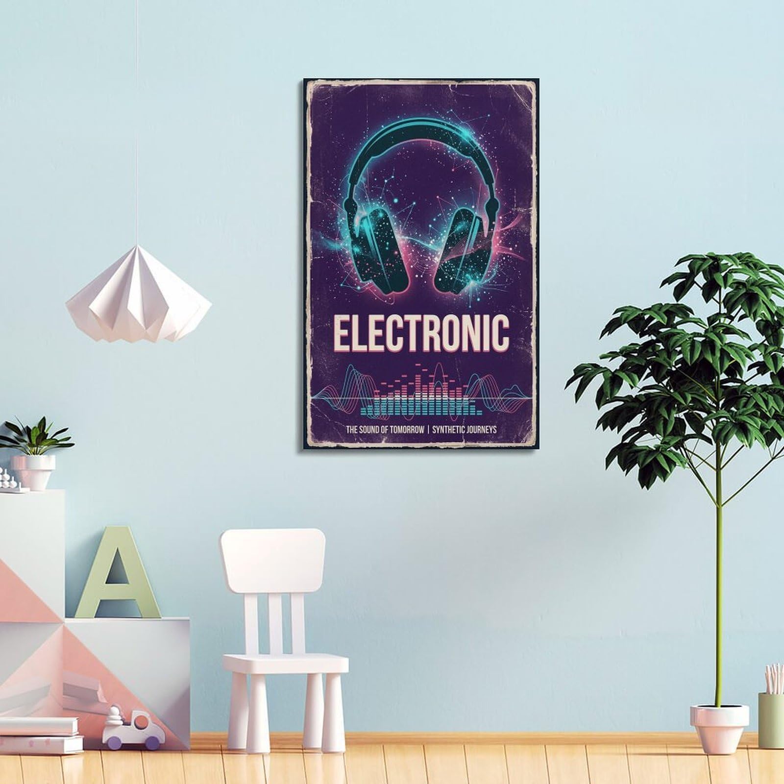 XKUGA Poster con stampa su tela con musica elettronica e nebulosa con cuffie e galassie, decorazione artistica da parete moderna, ideale per la famiglia, la grotta degli uomini, la sala giochi, la