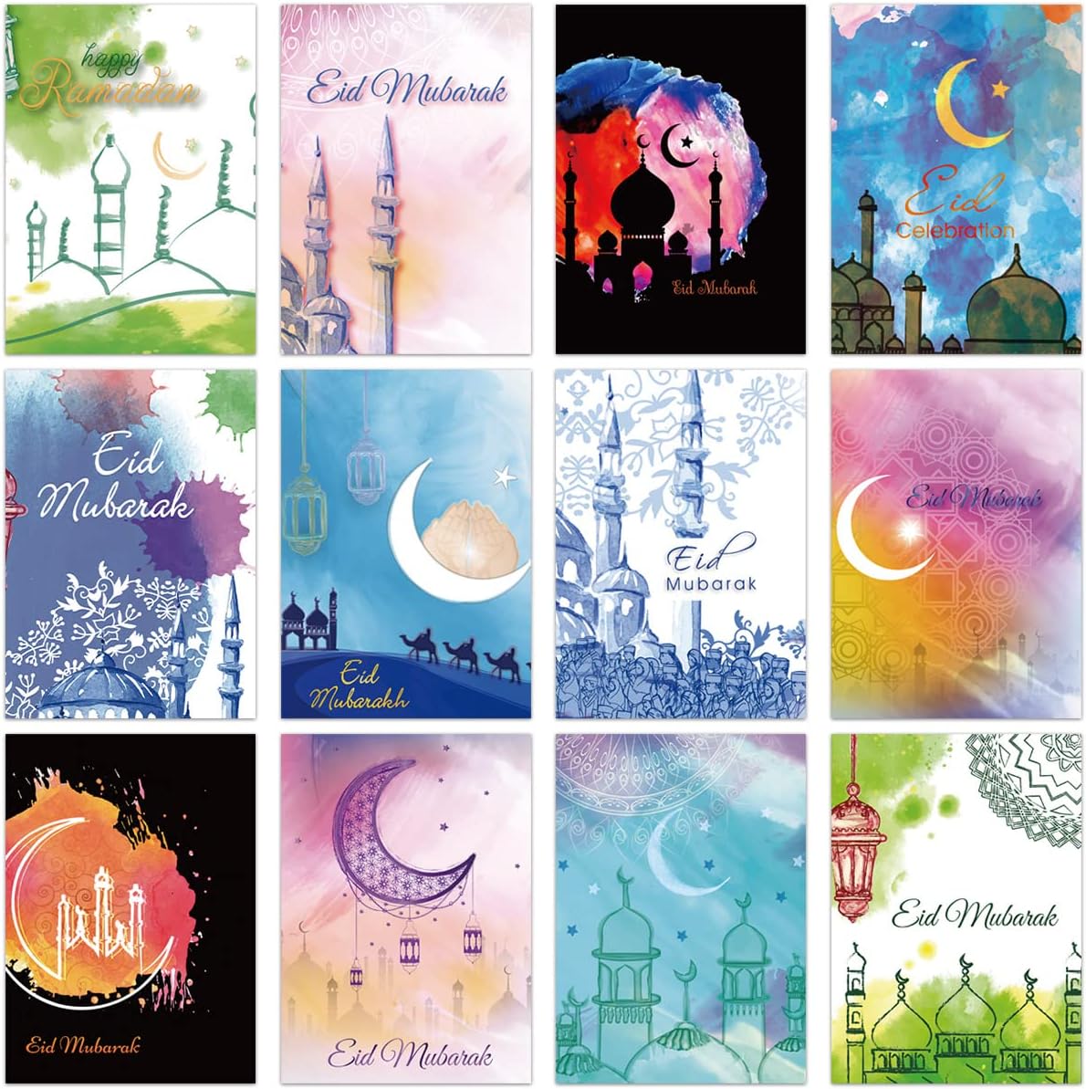 Fancy Land 12PCS Ramadan Cards with Envelopes Eid Religious Holiday Greeting Cards