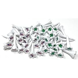 NorthPointe 1  Plastic Golf Tees - Short Tees for Irons, Par Threes, Hybrids, and Driving Range - Pack of 50 or 100 Bulk in High Visibility White Durable Plastic (50, Combo Shamrock & Flag, 1 1/2)