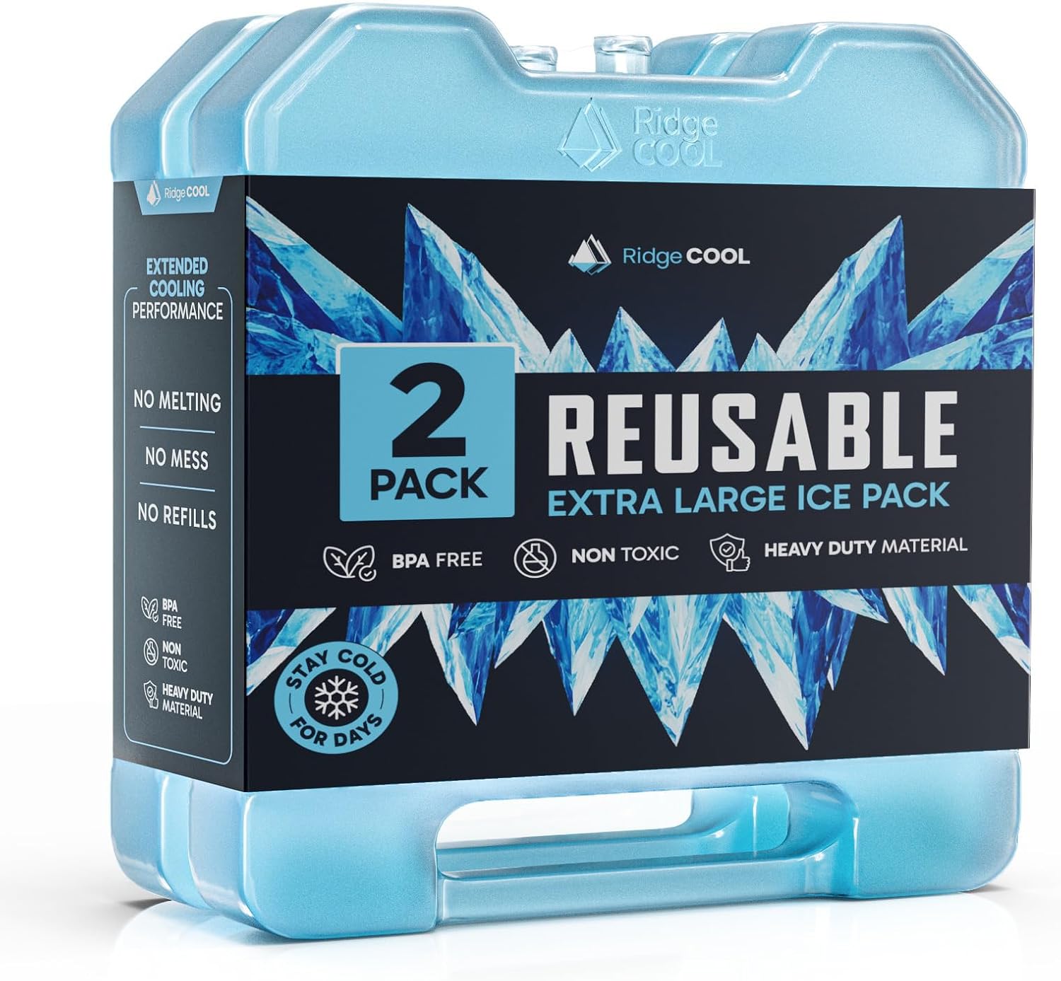 2 Pack Reusable Extra Large Ice Packs for Coolers, Heavy Duty Leak-Resistant Cooling Packs for Camping, Beach Trips, Travel, and Grocery Transport, 7.8" x 10.28" BPA-Free Non-Toxic Freezer Packs