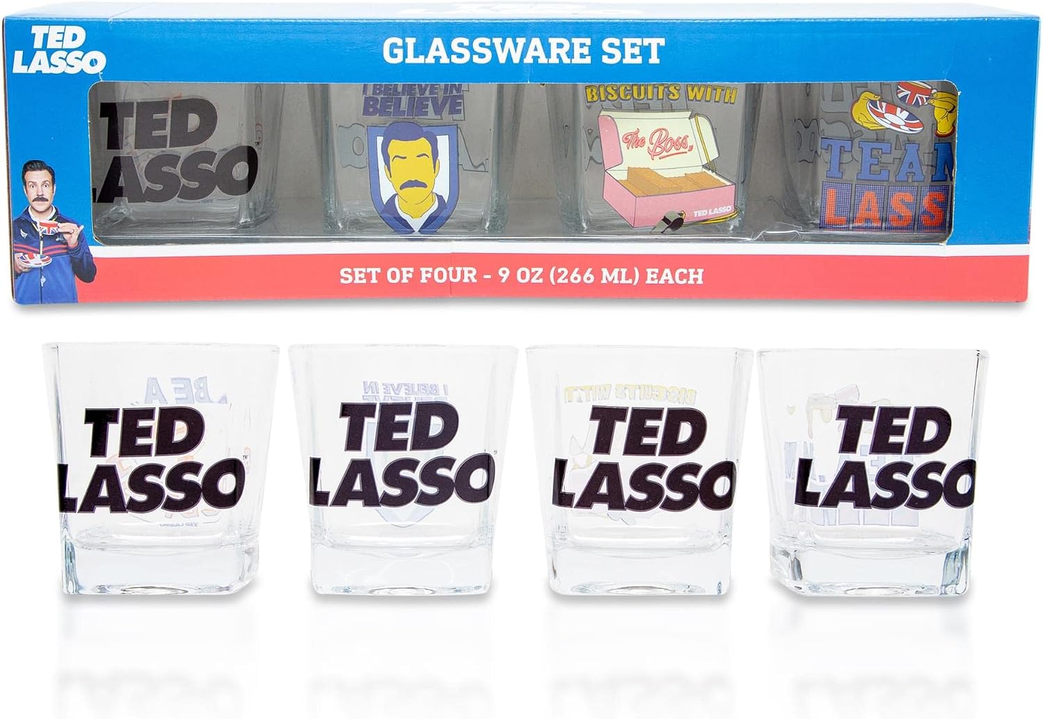 Silver Buffalo Ted Lasso 10-Ounce Mini Rocks Glasses, Set of 4 | Whiskey Shot Glass For Home Bar, Kitchen