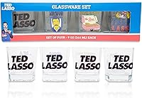 Vista 2 de Silver Buffalo Ted Lasso - Mini vasos de 10 onzas, juego de 4 vasos de whisky para bar en casa, cocina