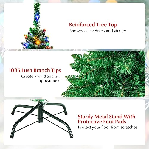 Miniatura 10 de DORTALA Árbol de Navidad preiluminado, árbol de Navidad artificial de 6.5 pies con 708 puntas de ramas de PVC, 250 luces LED multicolor, 8 modos,