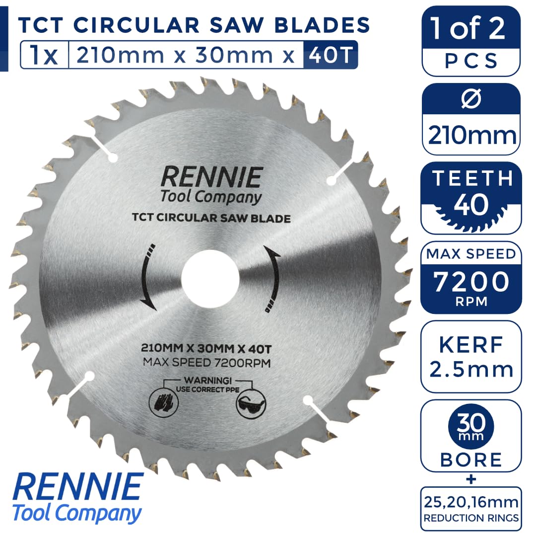 Lame De Scie Circulaire Rennie Tool 216mm X 30mm | 80 Dents TCT, Pour Bois, Anneaux De Réduction Inclus