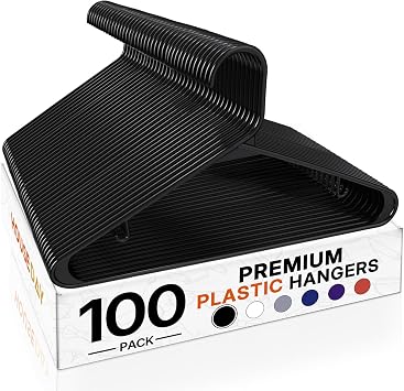 HOUSE DAY Black Plastic Hangers 100 Pack, Slim Space-Saving Clothes Hangers