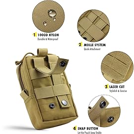 WYNEX Tactical EDC Pouch, Molle Utility Pouches Gadget Organizer Phone Holder Waist Pack Smartphone Pouch Tool Holster Pocket Khaki