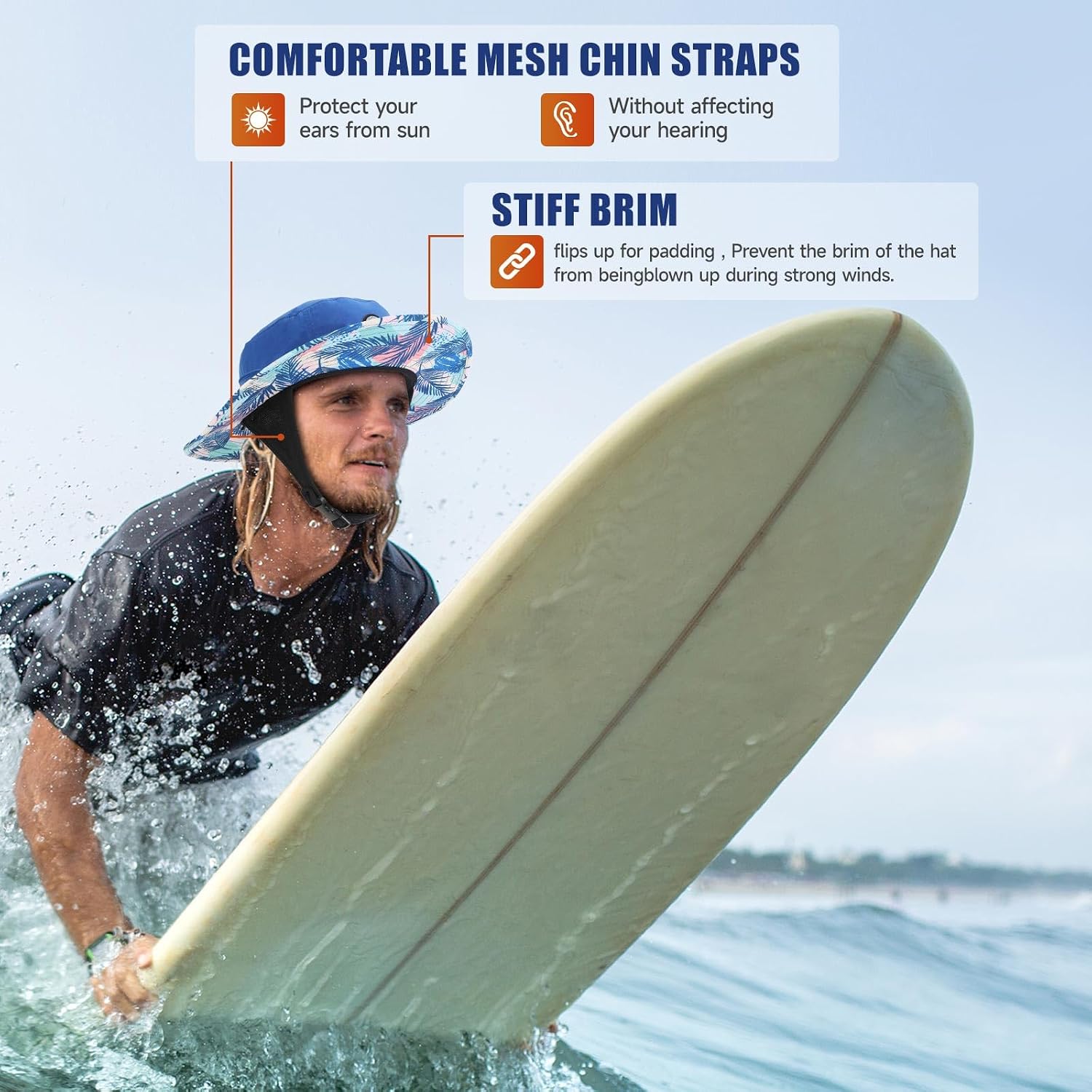 Tontron Surf Bucket Hat with Chin Straps and Neck Flap for Surfing, SUP,Kayaking,and Watersports image 3