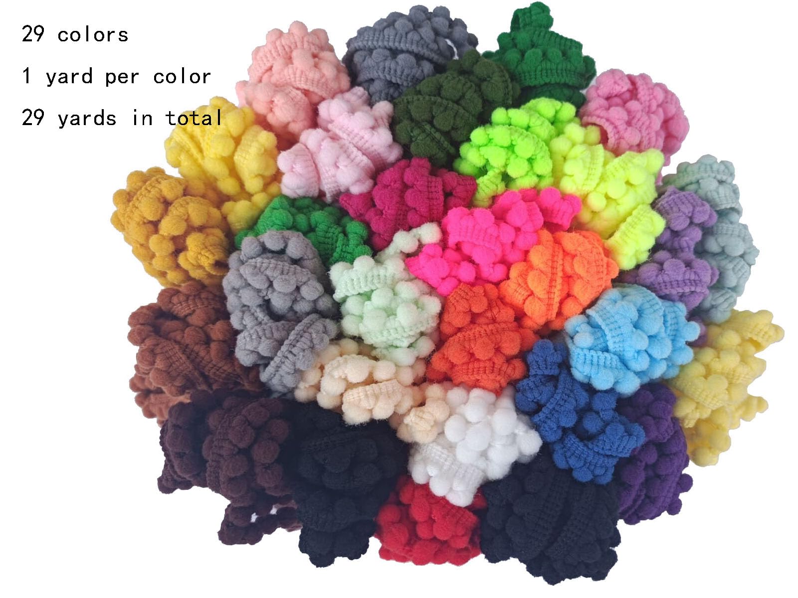 Mini Pom Pom Trim 29 Yards 29 Colors 5mm Ball Fringe Trim for Sewing Accessory Decoration DIY Crafts (Mixed Color 1 1743)