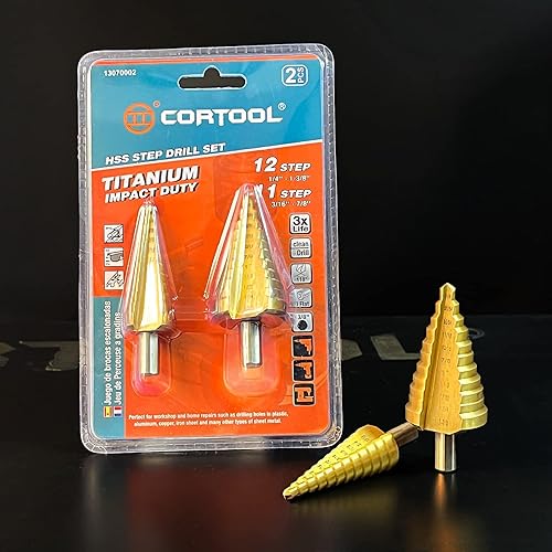 Miniatura 6 de Broca escalonada para metal, juego de brocas escalonadas de acero de titanio de alta velocidad, taladro escalonado Unibit, broca escalonada