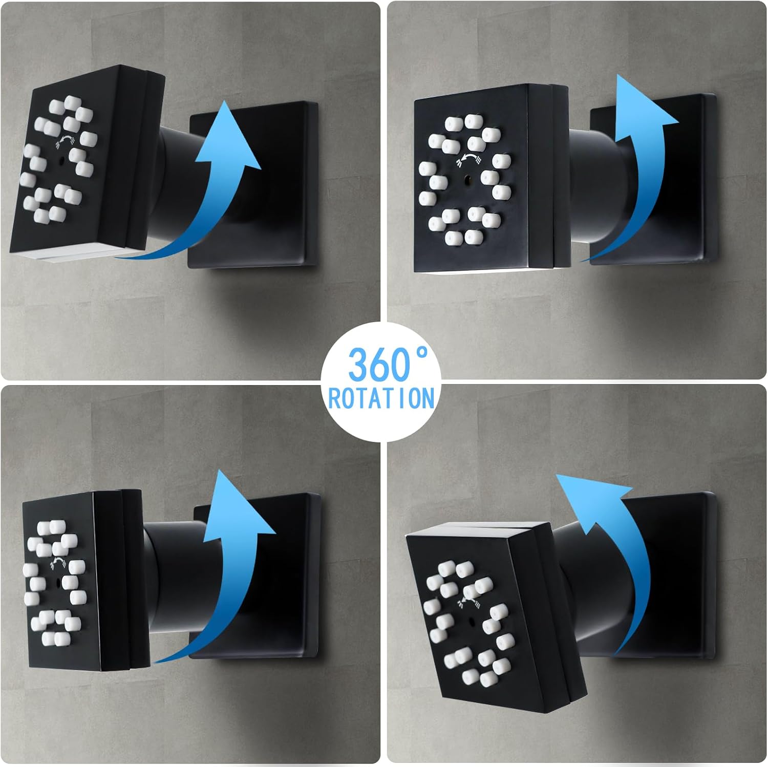2-Function Shower Body Sprays Jet High Pressure Wall Mount Brass Square Showerhead Spa Massage Shower Sprayer Nozzles with Adjustable Swivel Ball(Matte Black,6PCS)