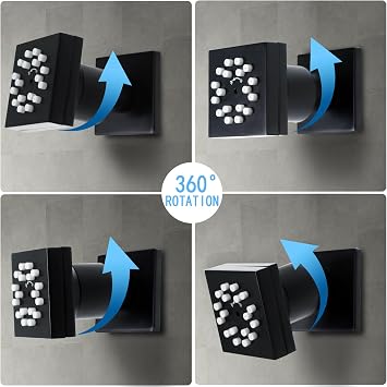 2-Function Shower Body Sprays Jet High Pressure Wall Mount Brass Square Showerhead Spa Massage Shower Sprayer Nozzles with Adjustable Swivel Ball(Matte Black,4PCS)