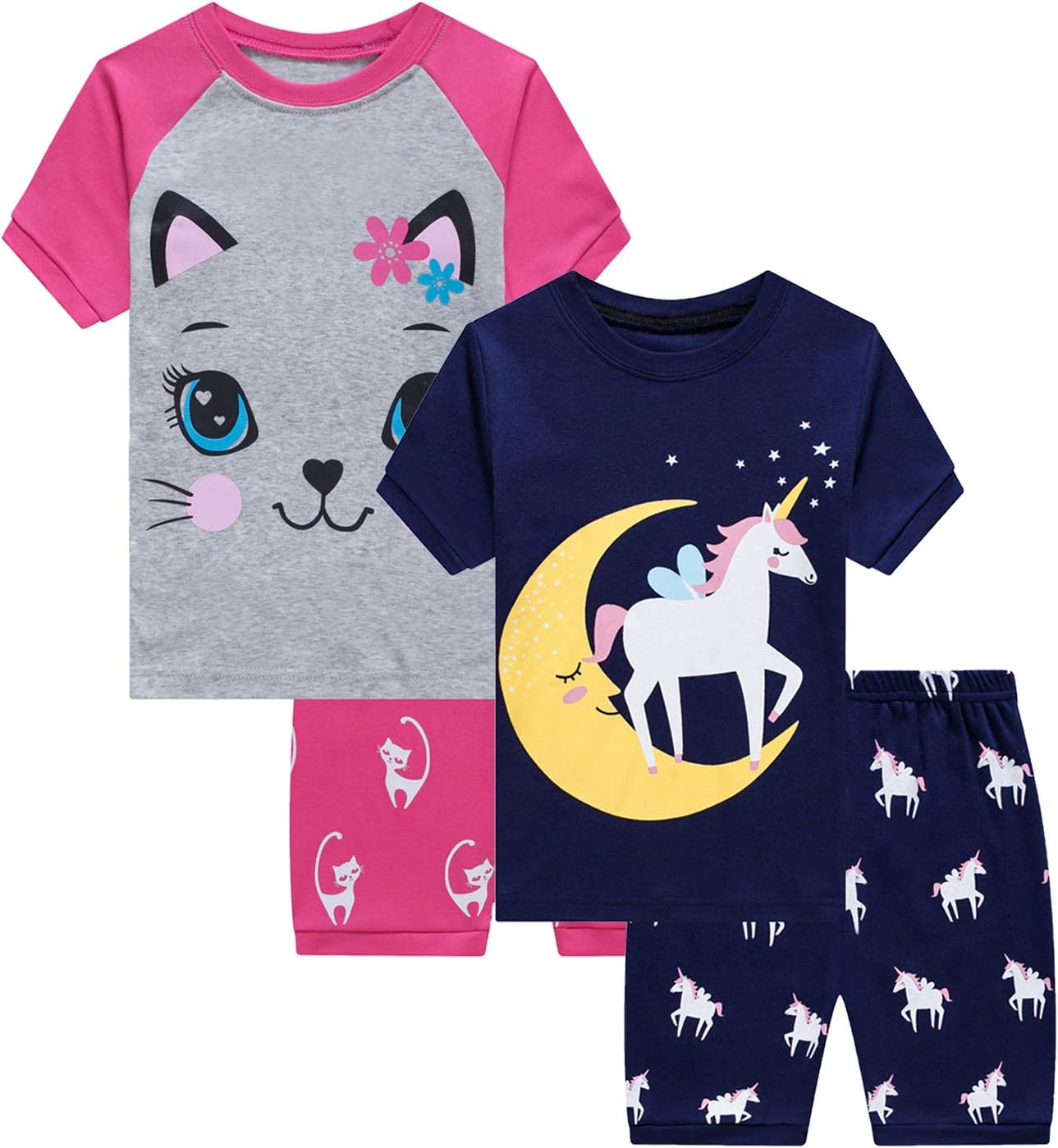 Dolphin&Fish Little Girls Cotton Short Pajamas Summer Kids Clothes Toddler Toddler Pjs Sets