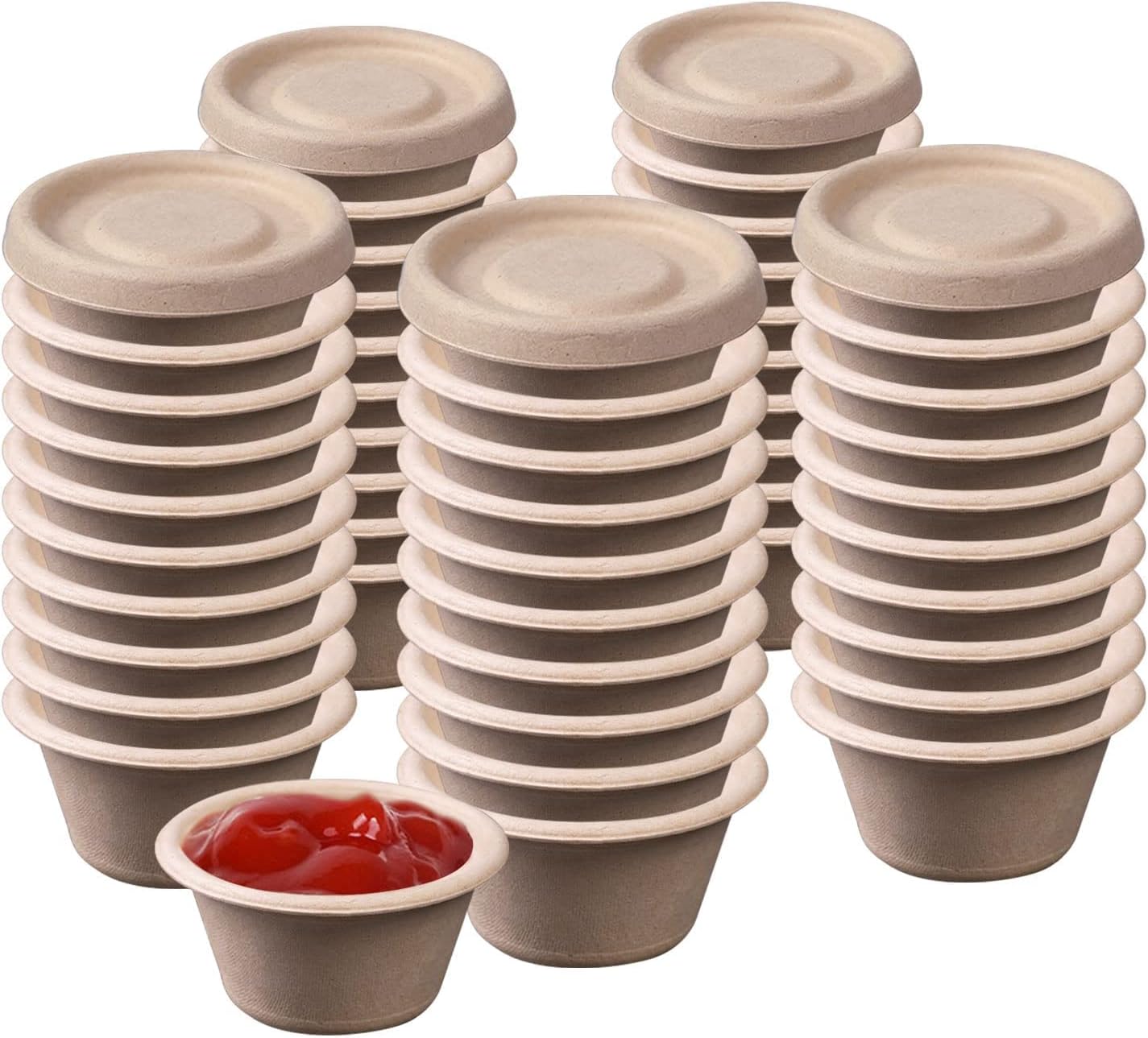 Fayear 50 Pieces of Paper Sauce Pots with Lids, 2oz/4oz Disposable