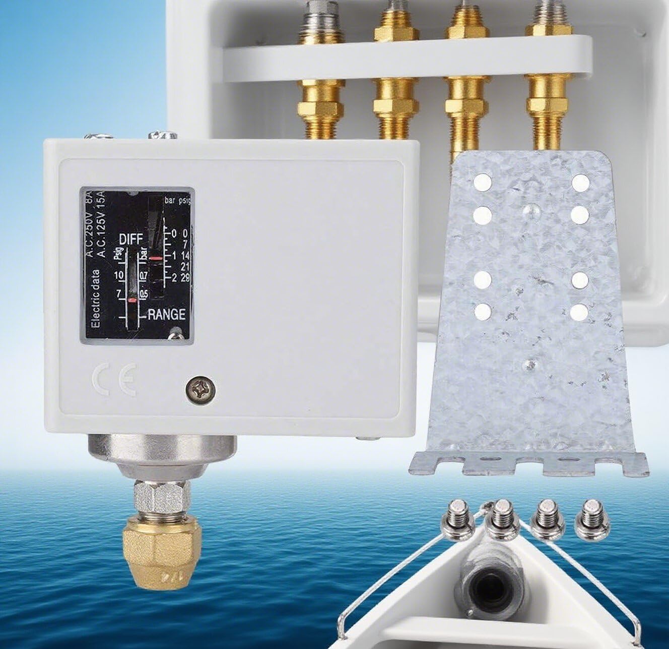 Air Water Compressor, Water Pump Pressure Control Switch Electronic Pressure Controller Control Steam Boiler Pressure Switch Single Refrigeration/Air Water Pump Compressor Pressure Switch Box