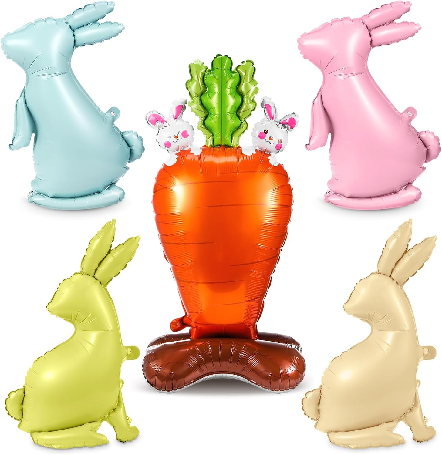 Hungdao 5 Pcs Giant 4d Easter Balloon 47 Inch Carrot Balloons 28 Inch Bunny Decoration Easter Bunny Balloons with Base Standing Cute Jumbo Life Size Foil Inflatable Balloon for Party Supplies