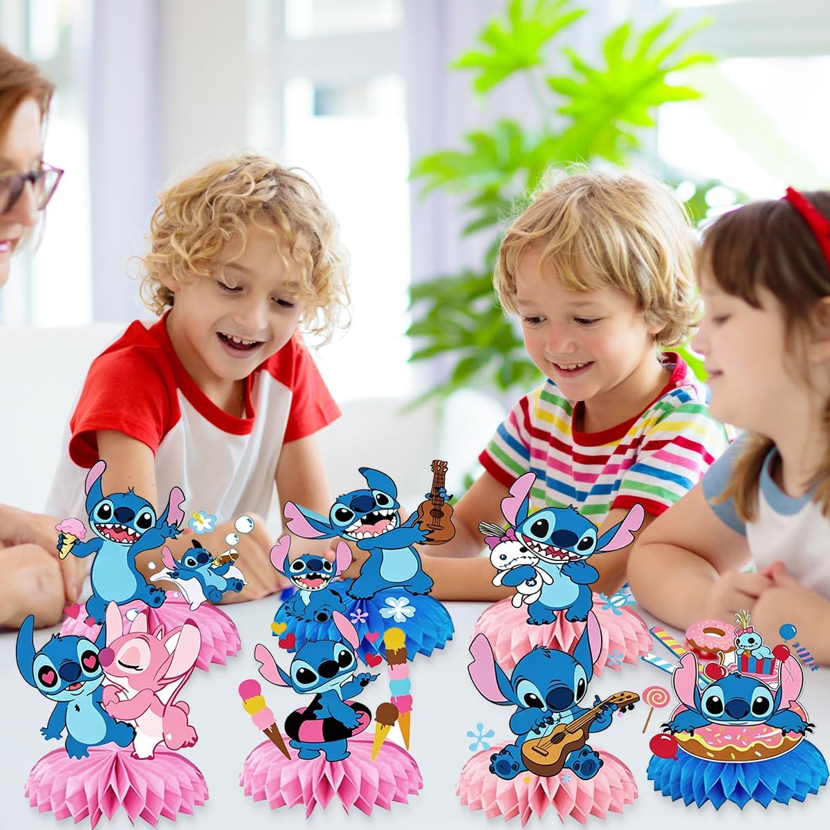 9 Pcs Blue Party Decoration Set, Cartoon Themed Honeycomb Centerpiece Double-Sided Desktop, Table Decoration for Birthday Party Supplies