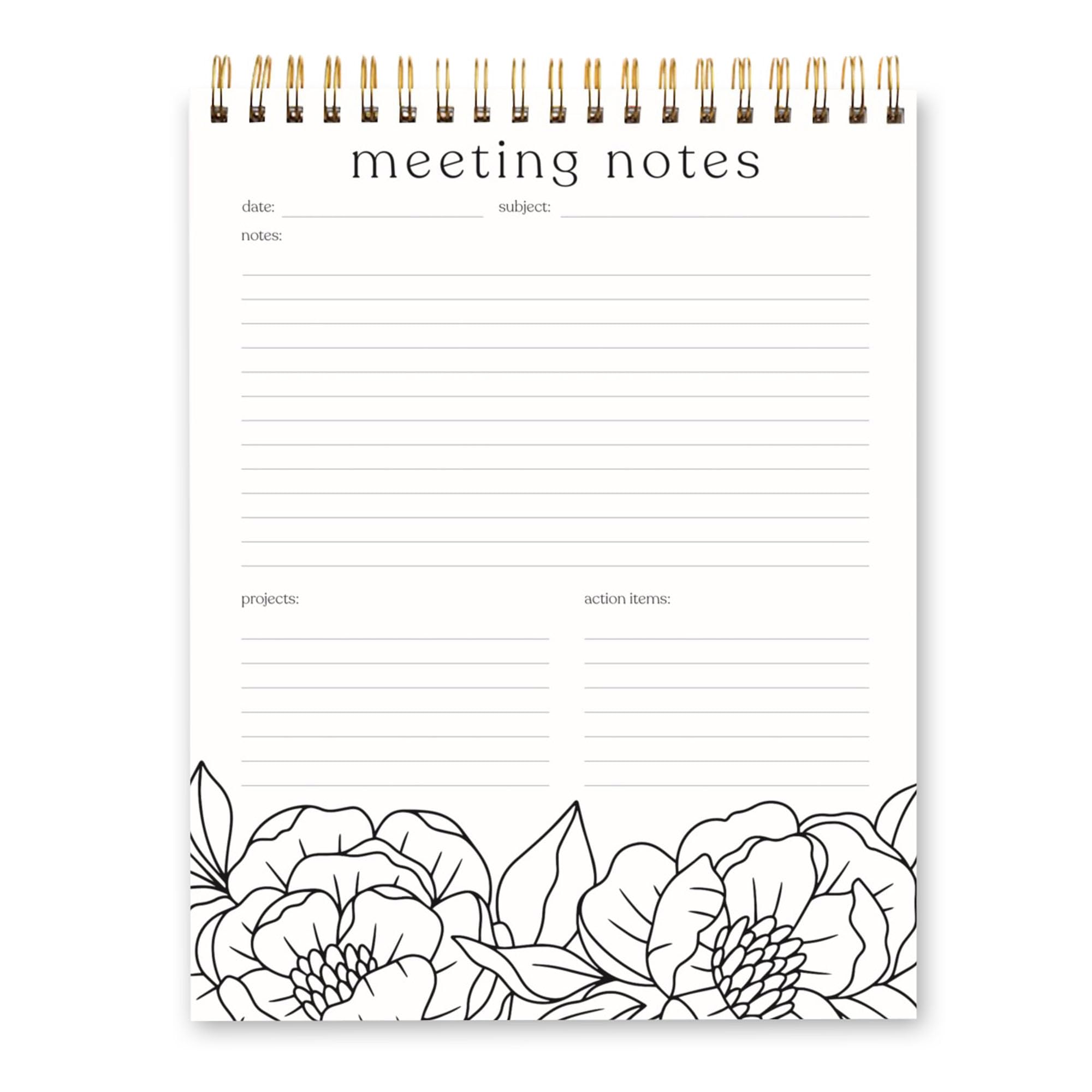 Elyse Breanne Design, Notas de reunión, 8.5 x 11 pulgadas, encuadernado en espiral superior, 52 hojas, todo en uno, bloc de notas abatible, calendario perpetuo, lista, planificador de proyectos de