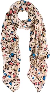 Premium Classic Leopard Animal Print Fashion Scarf, Multi Color Beige