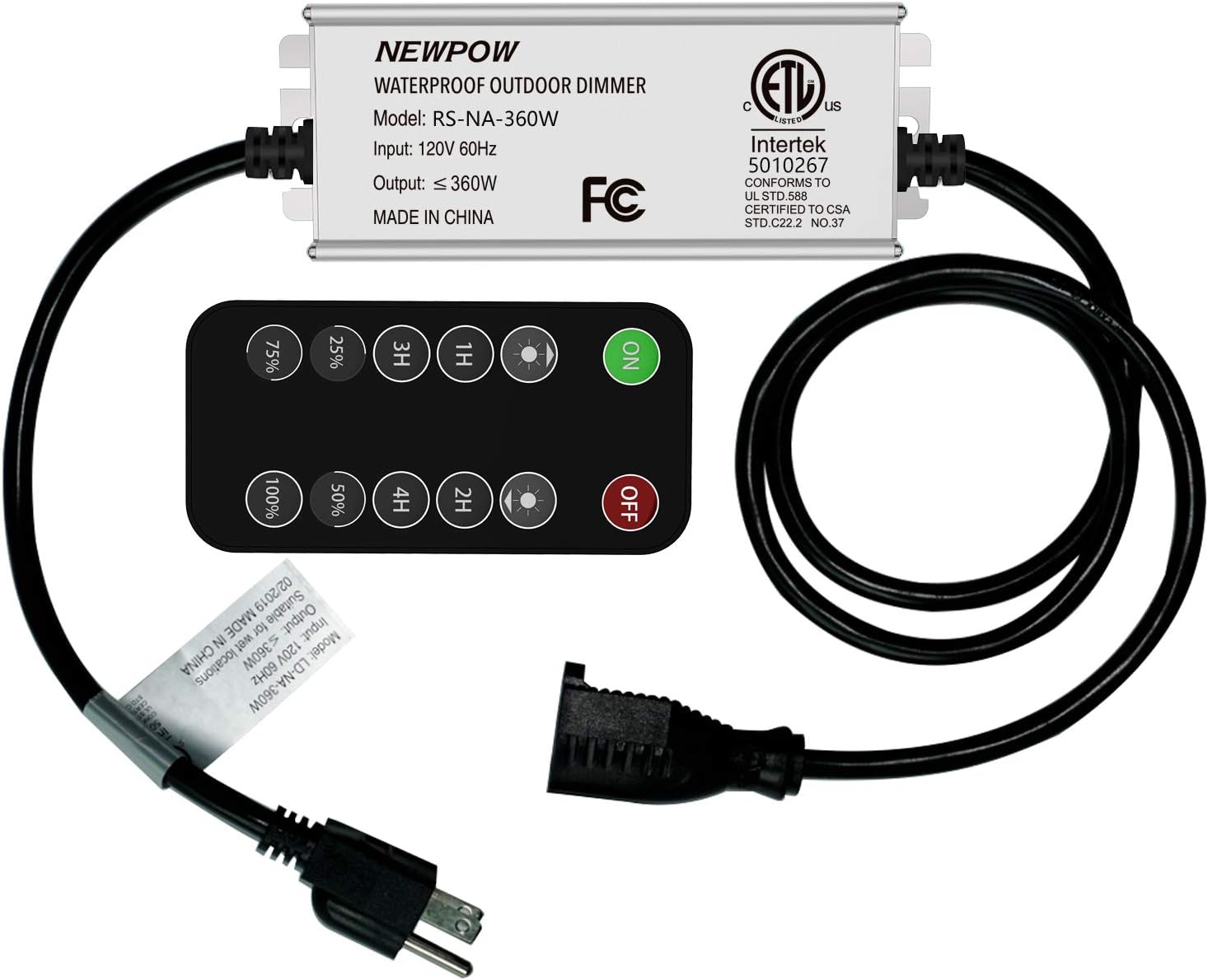 Outdoor Dimmer for String Lights, Newpow RF Remote Control Dimmer 300-Watts, 100FT MAX Range, Memory Function, Works With Outdoor and Indoor String Lights, Dimmable LED Light Bulbs, Incandescent Bulbs