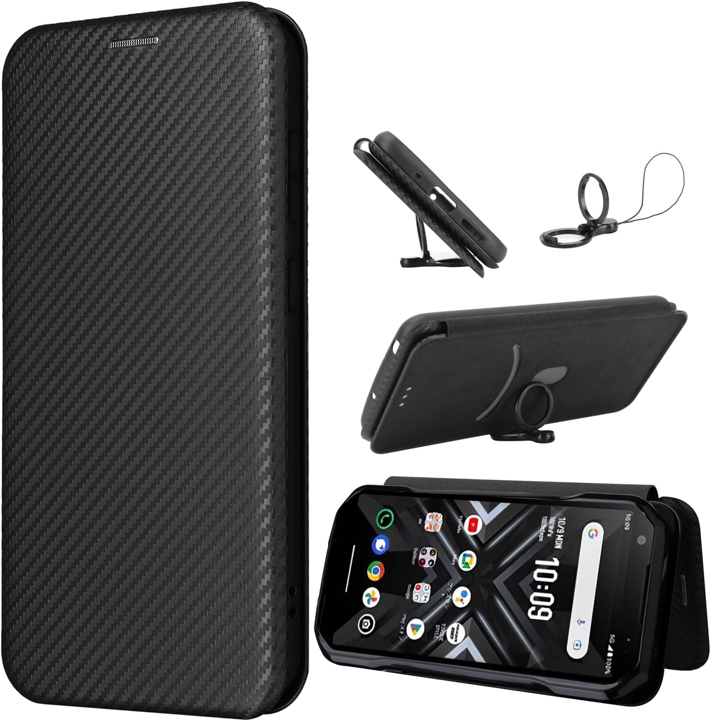 SHIEID Wallet Case for Asus ROG Phone 8 Pro Carbon Case, has Kickstand function and Card Slots with Magnetic Buckle Phone, Carbon fiber Phone Case Compatible with Asus ROG Phone 8 Pro-Black