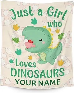 Personalized Dinosaur Blanket Gifts with Name - 40"x50" Cute Throw for Girls - Green Soft Fuzzy Blankets for Bed, Couch & Living Room
