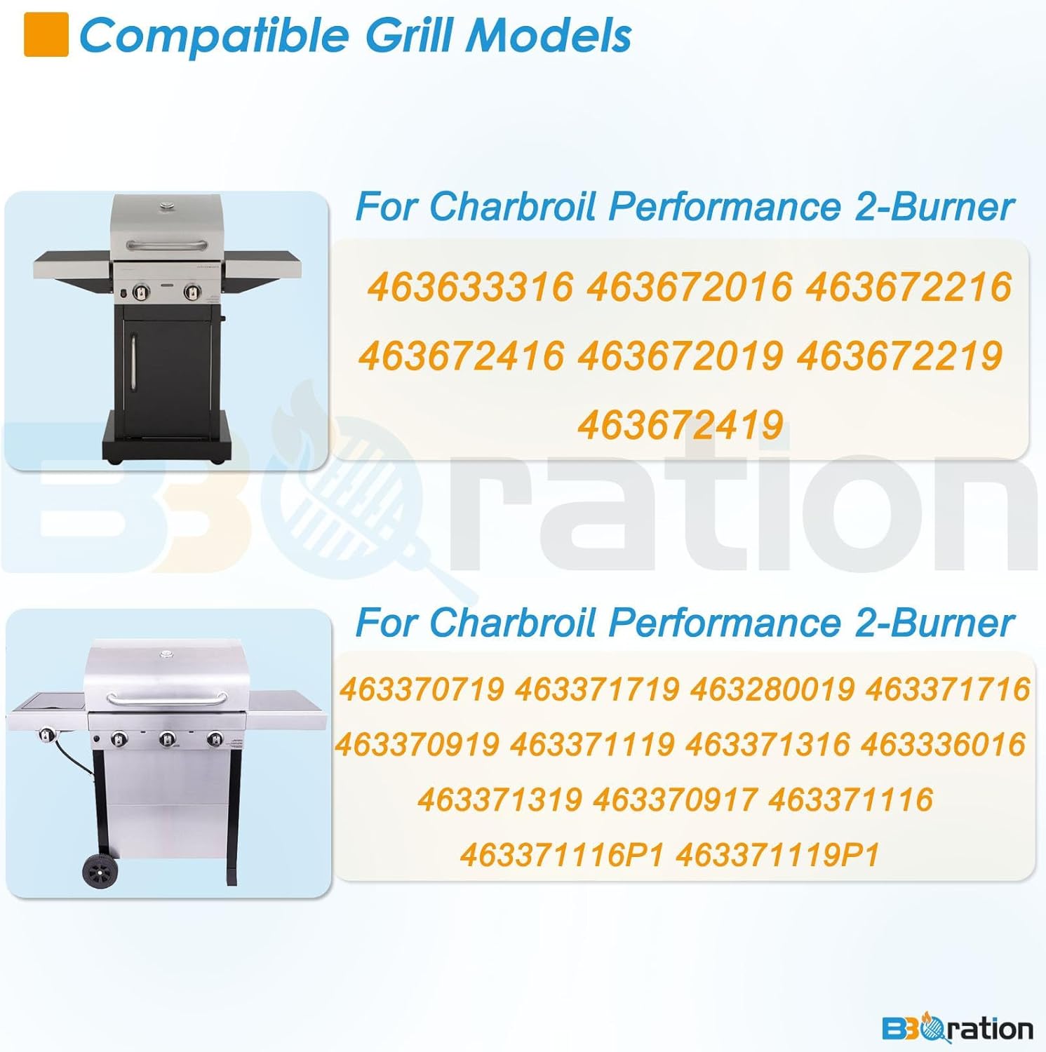 Grill Replacement Parts for Charbroil Performance TRU-Infrared 463633316 463672016 463672216 463672019 463672219 463672419, 17" G460-0500-W1 Porcelain Steel Grate, Heat Tent and Burner