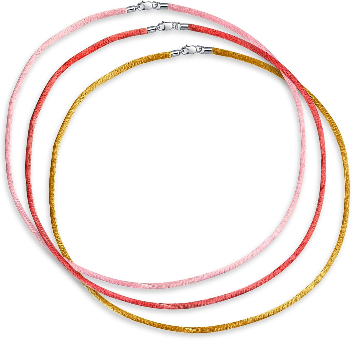 Bling Jewelry Colors Soft Thin Satin Silk Cord Strand Necklace For Pendant Layering Women Men Teen .925 Sterling Silver Lobster Claw Clasp 14, 16, 18, 20, 24, 36 Inch