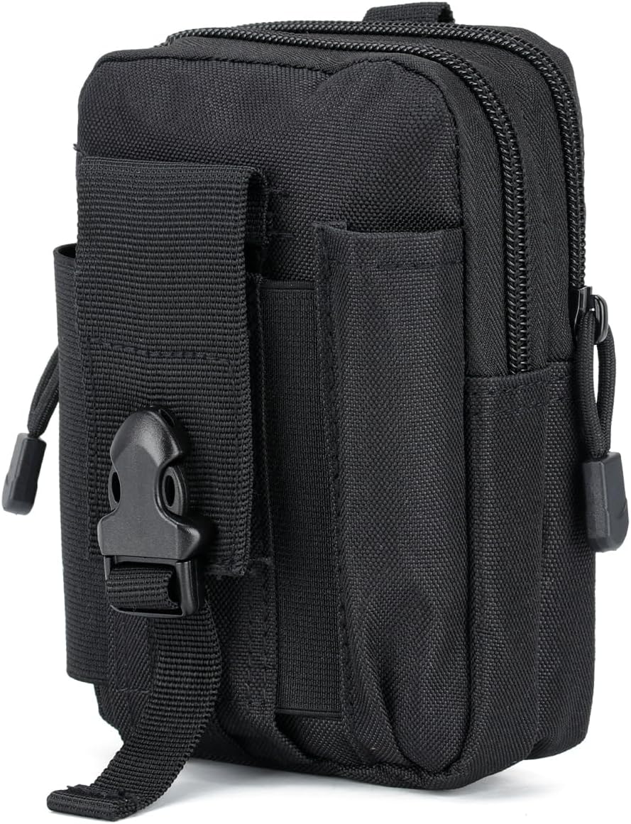 Tactical Molle Pouch Bag, Universal EDC Waist Bag Belt Pouches, Outdoor Belt Bags Gear Tool Gadget Pocket with Cell Phone Holster - Black