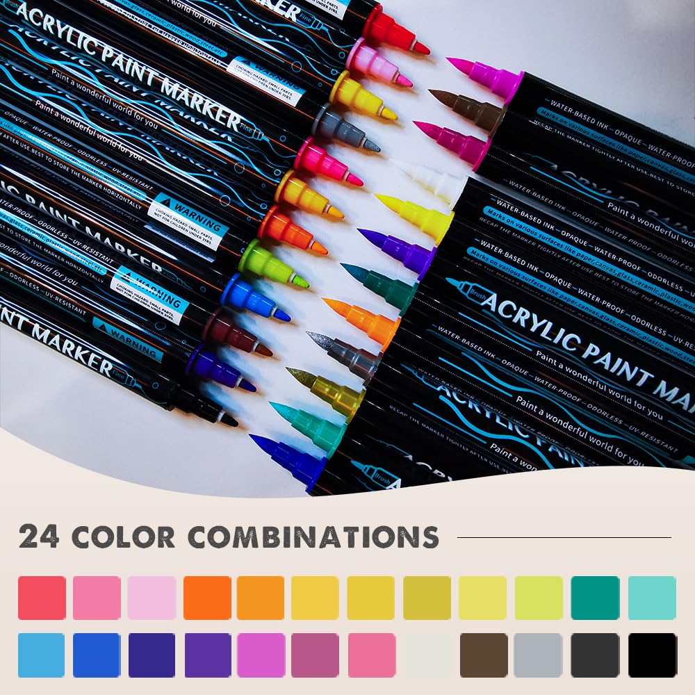 Waterproof Paint Markers Magicfly 24 Colours Acrylic Paint Markers