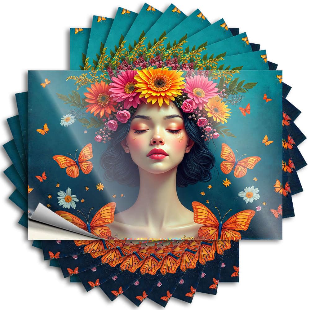 Saying Work Vinyl Sticker | Floral Crown with Butterflies Western Bathroom for Texas Use(6X9CM)