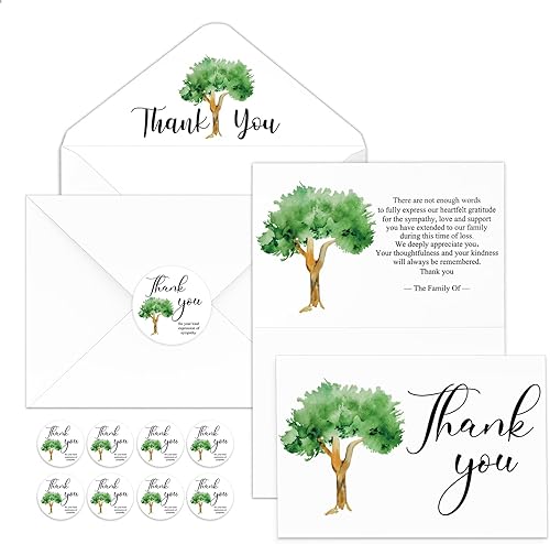 Fumete Juego de 50 tarjetas de agradecimiento funerarias con sobres y calcomanías, tarjetas de agradecimiento de condolencias con mensaje
