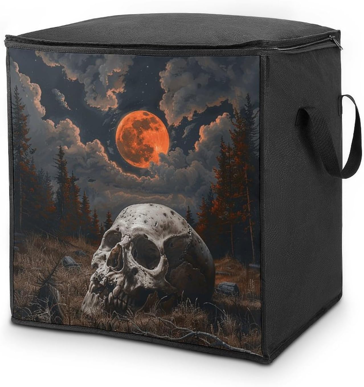 Clothes Storage Bag Personalized Durable Foldable Large Toy Storage Bags with Zipper Moving Bags Luggage Organizer Night And Skull Printed Bags