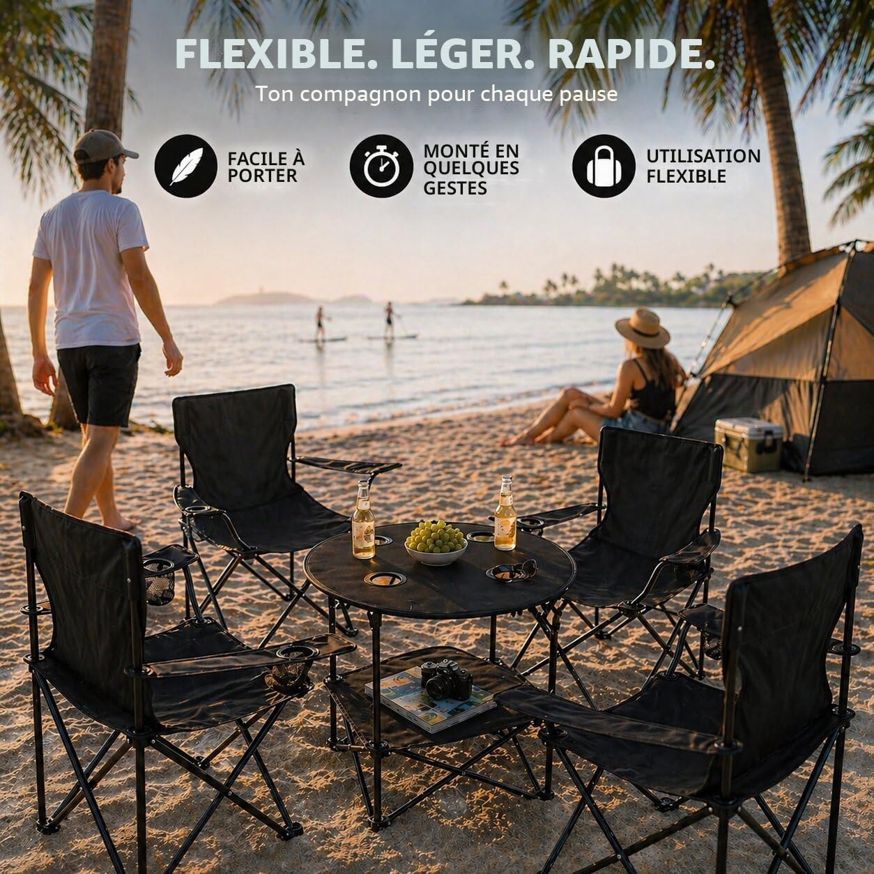 BigDean Ensemble de Camping 4X Chaises de Camping + 1x Table de Camping - Ensemble de Chaise de Camping avec Table Pliable – Ensemble de Chaise de Camping Pliable Chaise de Pêche Chaise Pliable Chaise