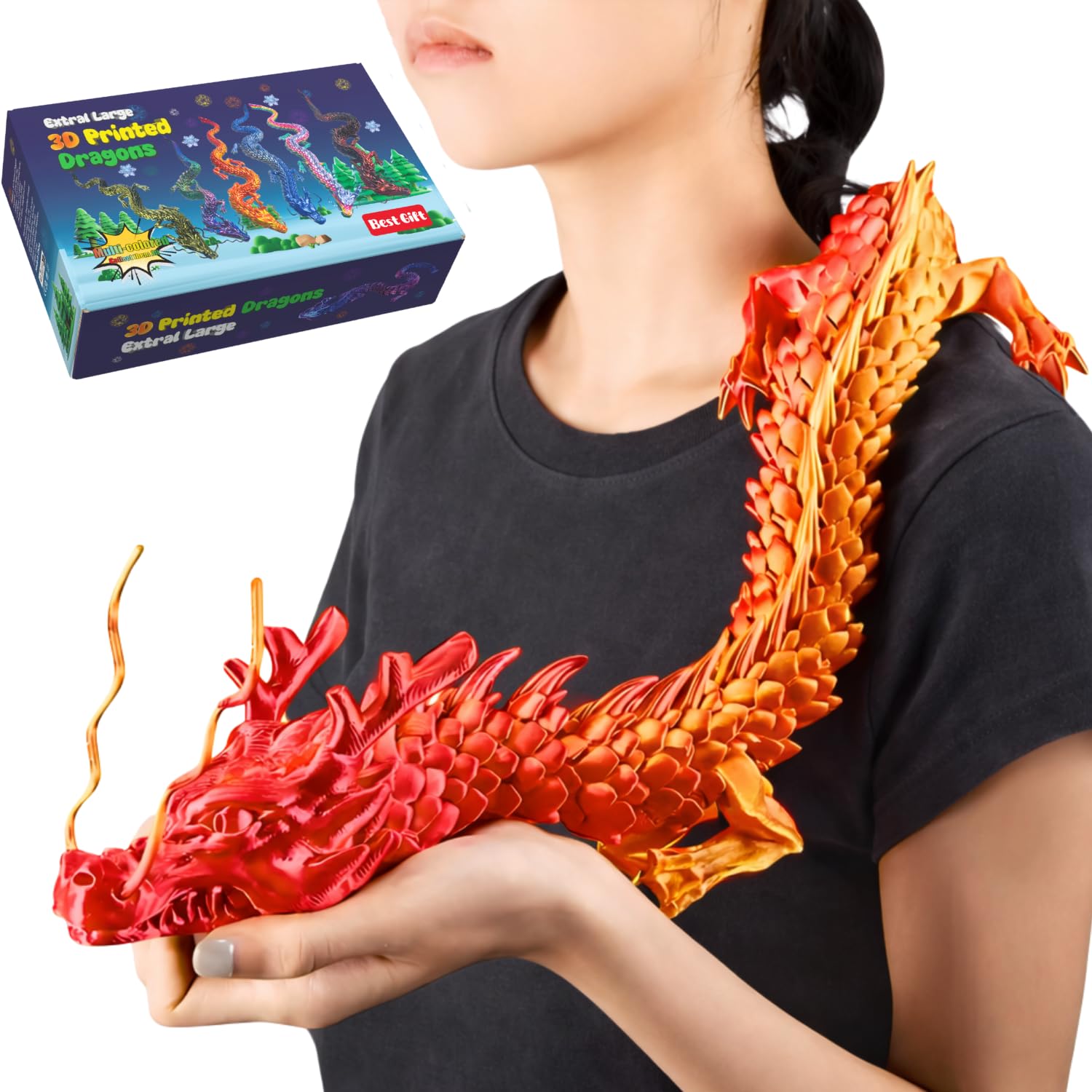 Photo 1 of ***HAS SMALLER BROKEN ASSEMBLY PIECE*** 35.4'' Large 3D Printed Dragon Toy - Upgraded Big Articulated Dragon for Creative Play, Home Office Desk Decor, Collectible Display, Fantasy Party - Unique Gift for Kids Teens Adults (Red Golden)