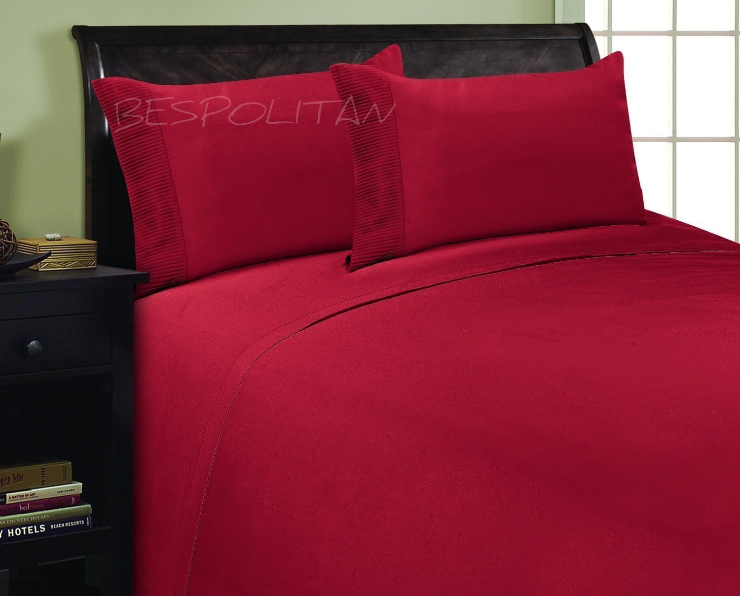 Elegance Linen 1800 Thread Count PLEATED DESIGN Egyptian Quality Luxurious Silky Soft WRINKLE RESISTANT 4 pc Sheet set, Deep Pocket Up to 16" - All Size and Colors, California King Burgundy