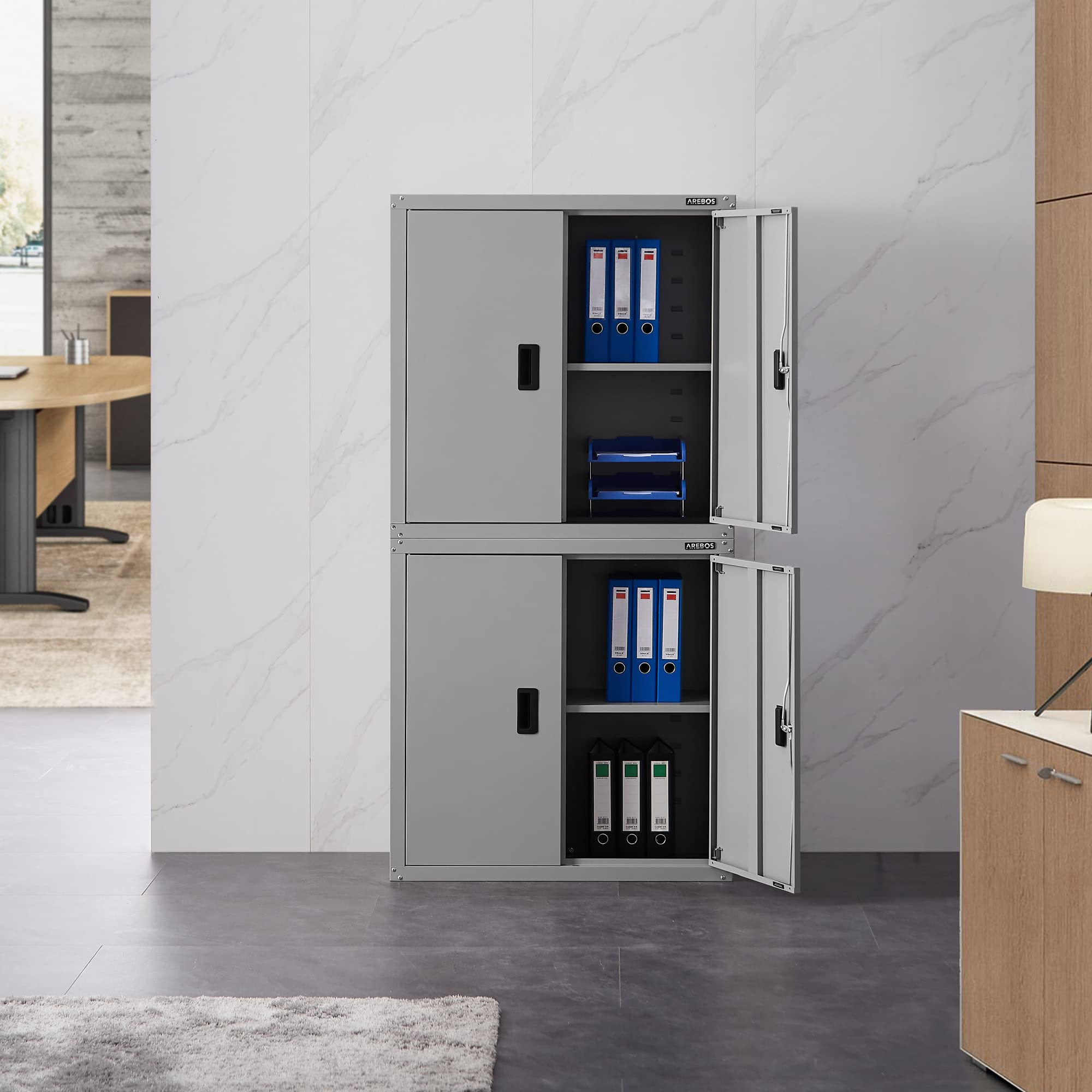 Arebos Armario de Oficina y Almacenamiento | 2 Estantes de Altura Ajustable | 180 x 90 x 40 cm