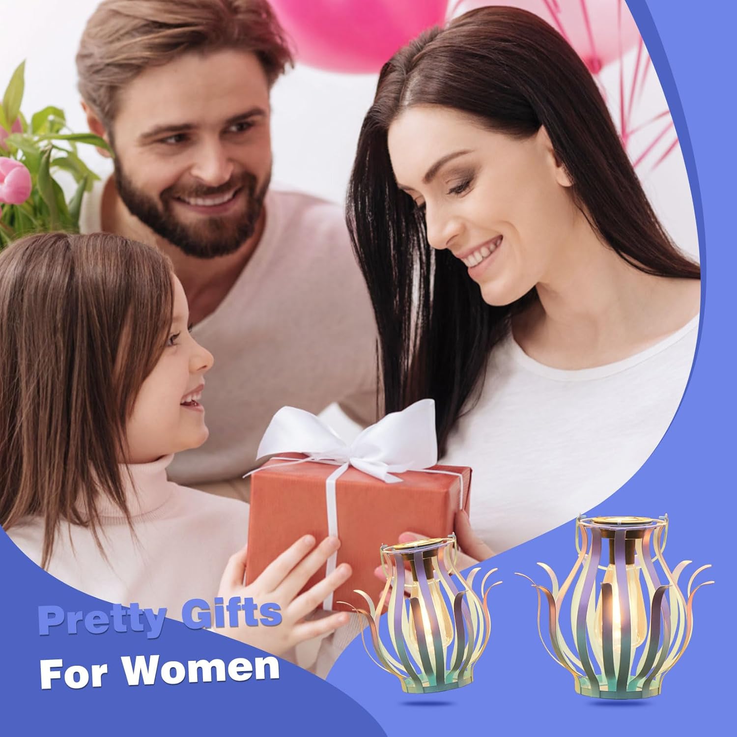 Solar Lanterns Outdoor Waterproof Hanging Lanterns as Birthdays Gifts for Women Mom Grandma Metal Garden Decor for Outside Solar Lights for Yard, Patio, Lawn, Porch, Backyard (Gradient Blue) - Image 4