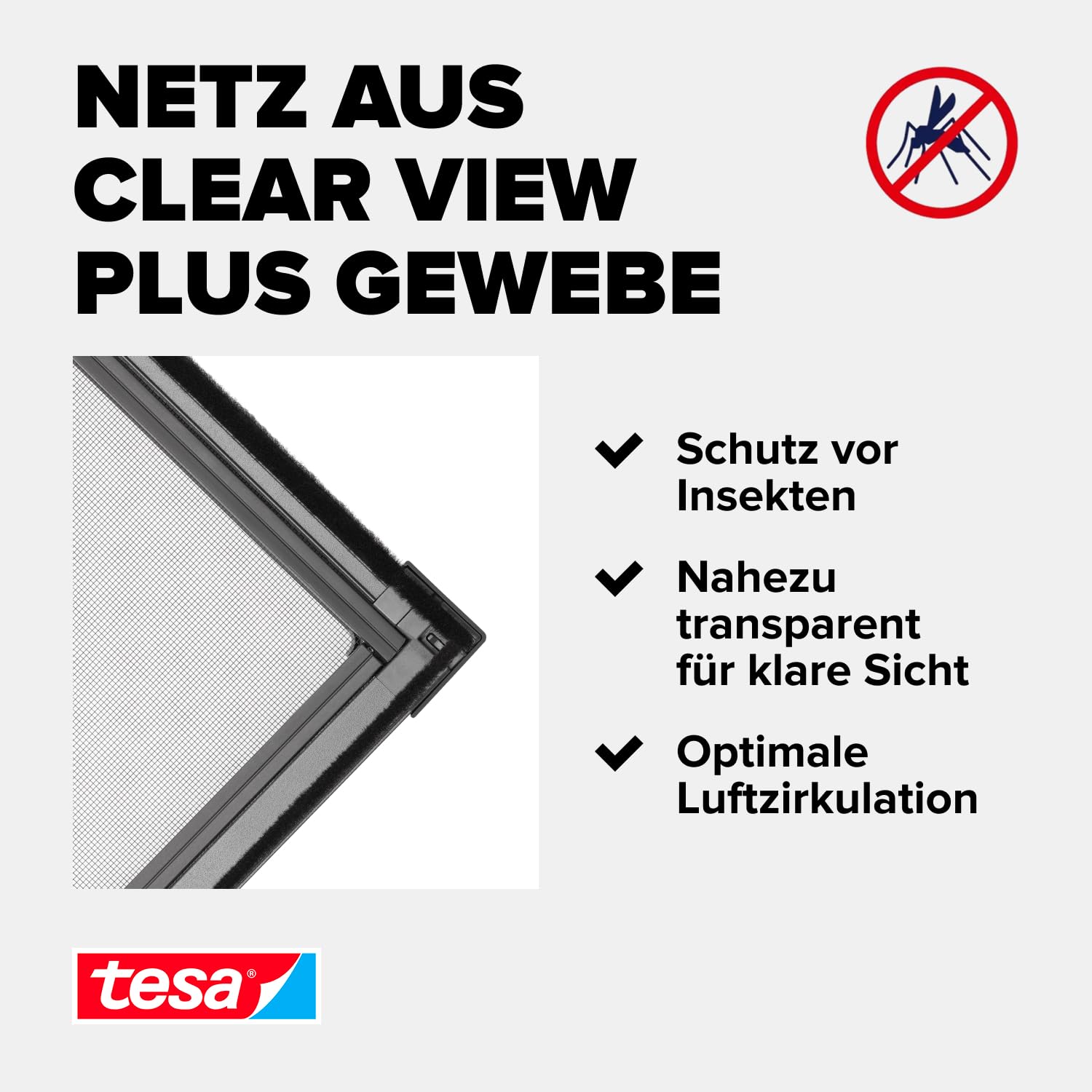 tesa INSECT STOP Aluminium-Rahmen Fliegengitter Tür 120 x 240 cm Anthrazit | Langlebiges Fliegengitter mit Clear-View-Gewebe, Aluminium-Rahmen, Selbstschließfunktion und 30 % schnellerem Aufbau