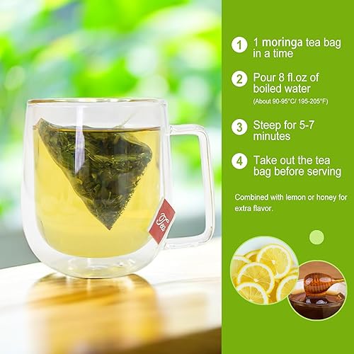 Miniatura 5 de FullChea - Té de Moringa, 50 bolsitas de té - Hojas de moringa puras y naturales, cultivadas en la India - Té de hierbas de hoja de moringa para